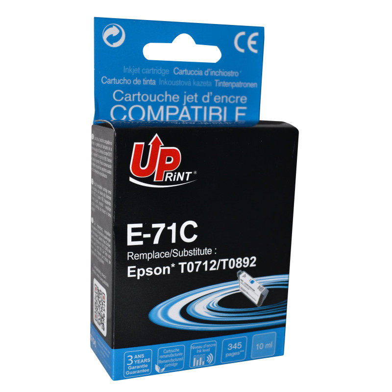 UPRINT CARTOUCHE REMANUFACTUREE EPSON T0712-REMPLACE C13T07124012 CYAN