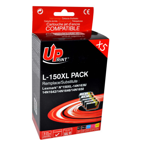 UPrint L-150XL 2BK/C/M/Y PACK 5 CARTOUCHES COMPATIBLES AVEC LEXMARK N