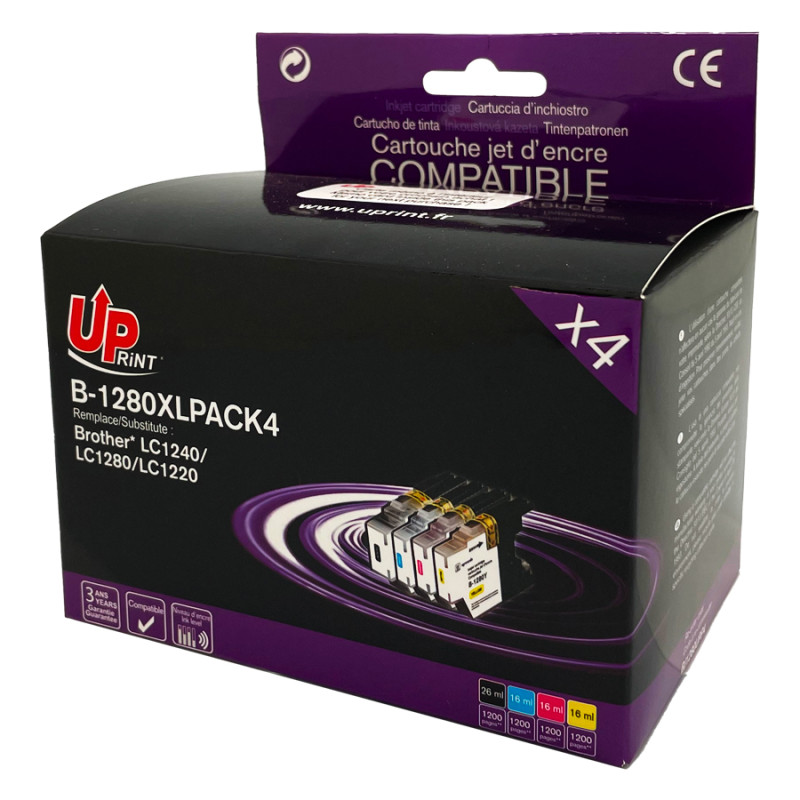 UPRINT PACK 4 CARTOUCHES COMPATIBLE BROTHER LC1240/LC1280/LC1220 N/C/M