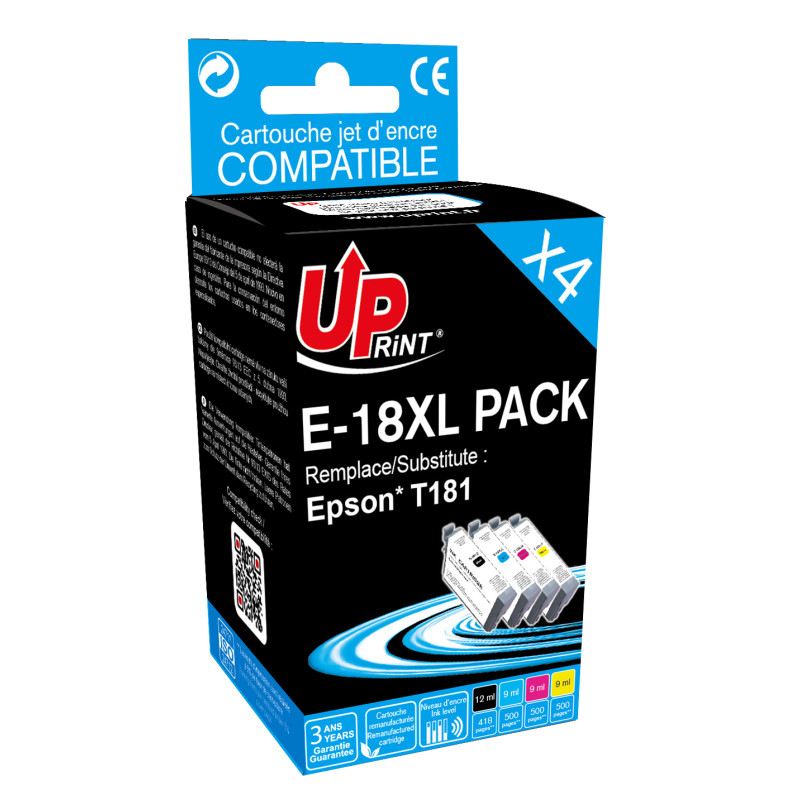 UPRINT PACK 4 CARTOUCHES REMANUFACTUREES EPSON 18XL-REMPLACE C13T18164