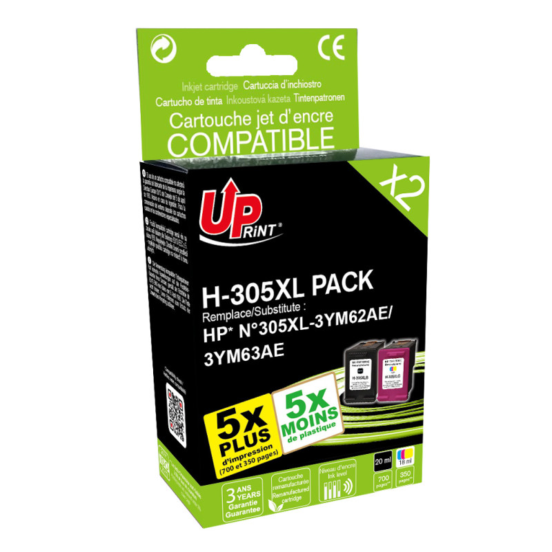 UPRINT PACK 2 CARTOUCHES REMANUFACTUREES HP 305XL-REMPLACE 6ZA94AE N/C