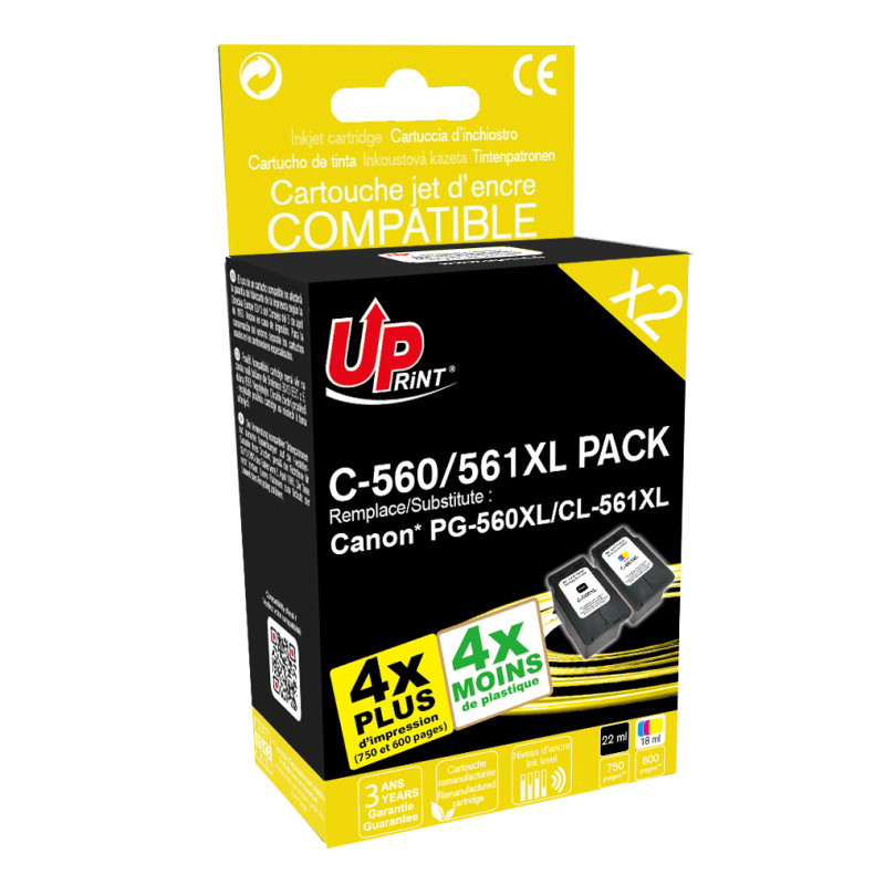 UPRINT PACK 2 CARTOUCHES REMANUFACTUREES CANON PG560/CL561XL-REMPLACE