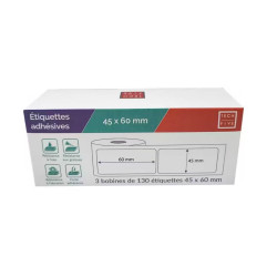 BOBINES AUTOCOLLANTES - PACK 3 - 45X60 MM - 390 ETIQUETTES
