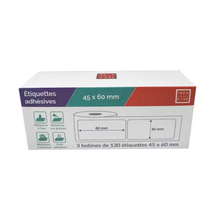 BOBINES AUTOCOLLANTES - PACK 3 - 45X60 MM - 390 ETIQUETTES