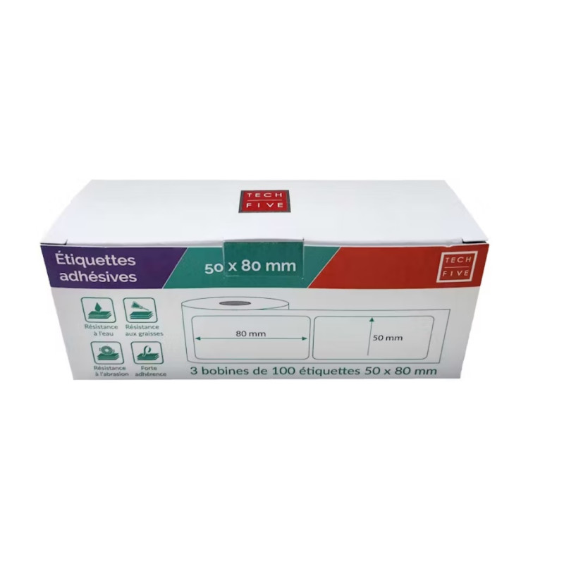BOBINES AUTOCOLLANTES - PACK 3 - 50X80 MM - 300 ETIQUETTES