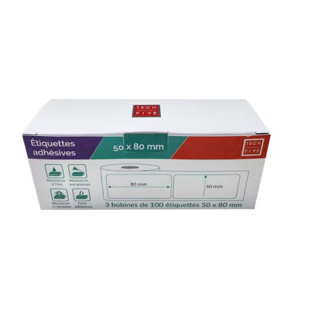 BOBINES AUTOCOLLANTES - PACK 3 - 50X80 MM - 300 ETIQUETTES