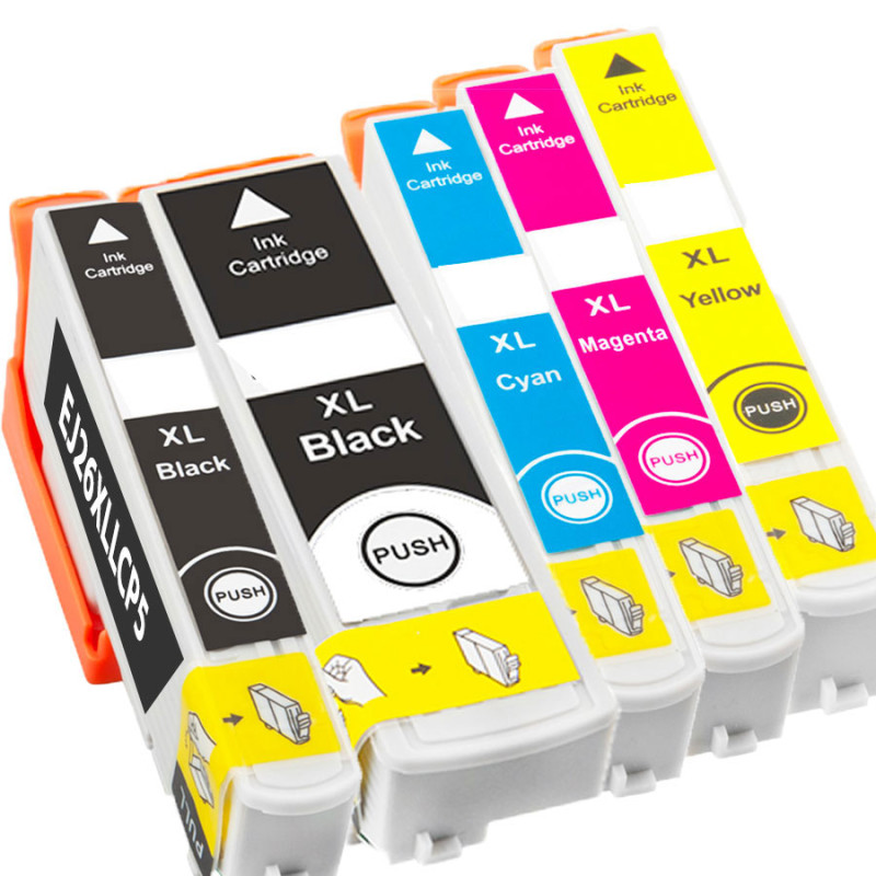PACK 5 CARTOUCHES COMPATIBLE EPSON 26XL SANS NIVEAU ENCRE-REMPLACE C13