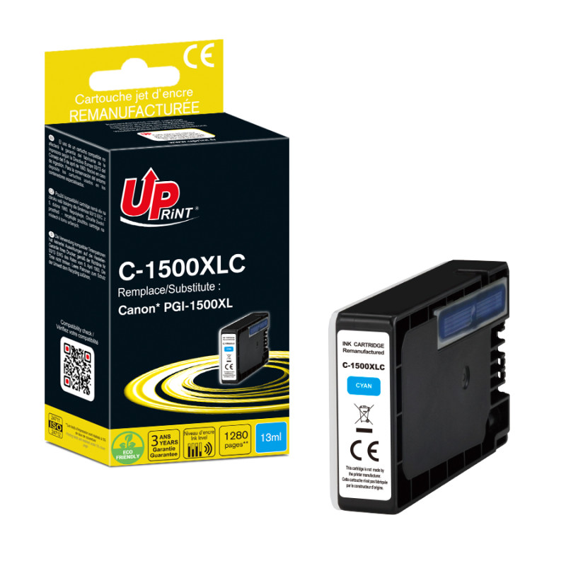 UPRINT CARTOUCHE REMANUFACTUREE CANON PGI-1500XL CYAN
