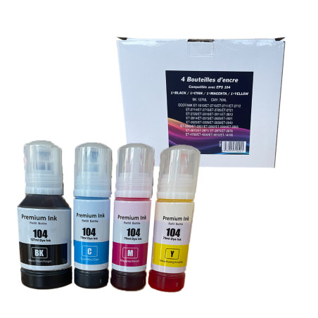 RECHARGES COMPATIBLES POUR ECOTANK E-104 Kit de 4 bouteilles BK/C/M/Y