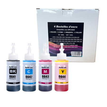 RECHARGES COMPATIBLES POUR ECOTANK E-664 - Kit de 4 bouteilles BK/C/M/