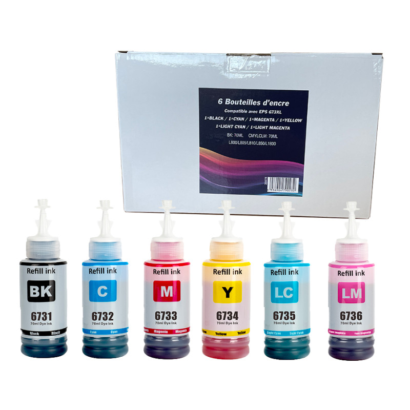 RECHARGES COMPATIBLES POUR ECOTANK E-673 – Kit de 6 bouteilles BK/C/