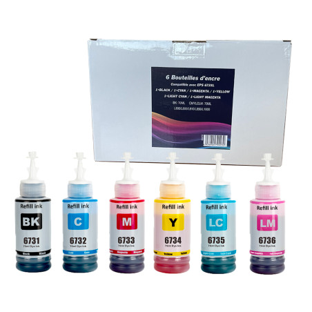 RECHARGES COMPATIBLES POUR ECOTANK E-673 – Kit de 6 bouteilles BK/C/