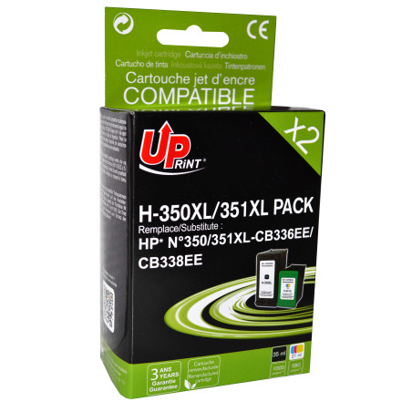 UPRINT PACK 2 CARTOUCHES REMANUFACTUREES HP 350/351XL SANS NIVEAU ENCR