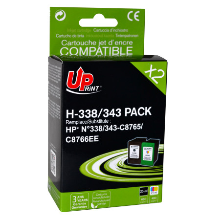 UPRINT PACK 2 CARTOUCHES REMANUFACTUREES HP 338/343-REMPLACE C8765EE/C
