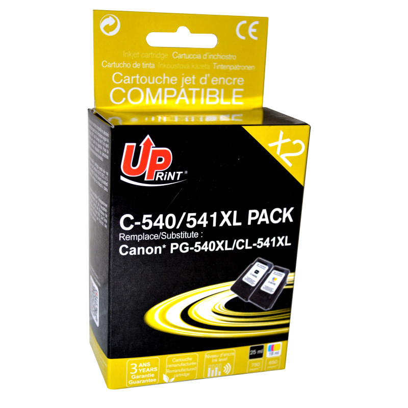 UPRINT PACK 2 CARTOUCHES REMANUFACTUREES CANON PG540/CL541XL-REMPLACE