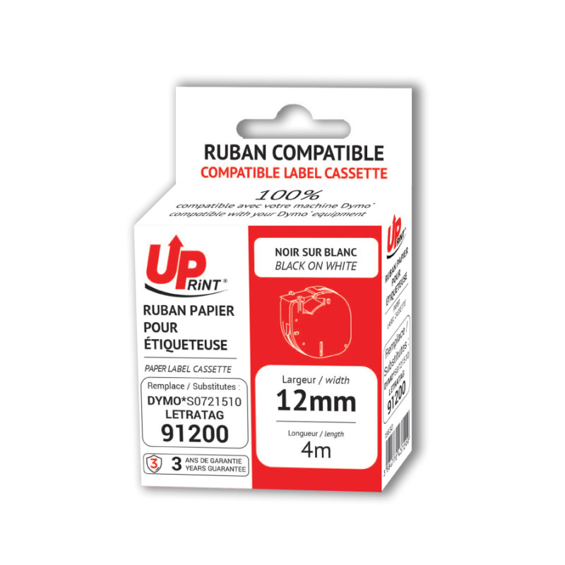 UPrint DR21510 NOIR SUR BLANC CASSETTE DE RUBAN POUR ETIQUETEUSE COMPA