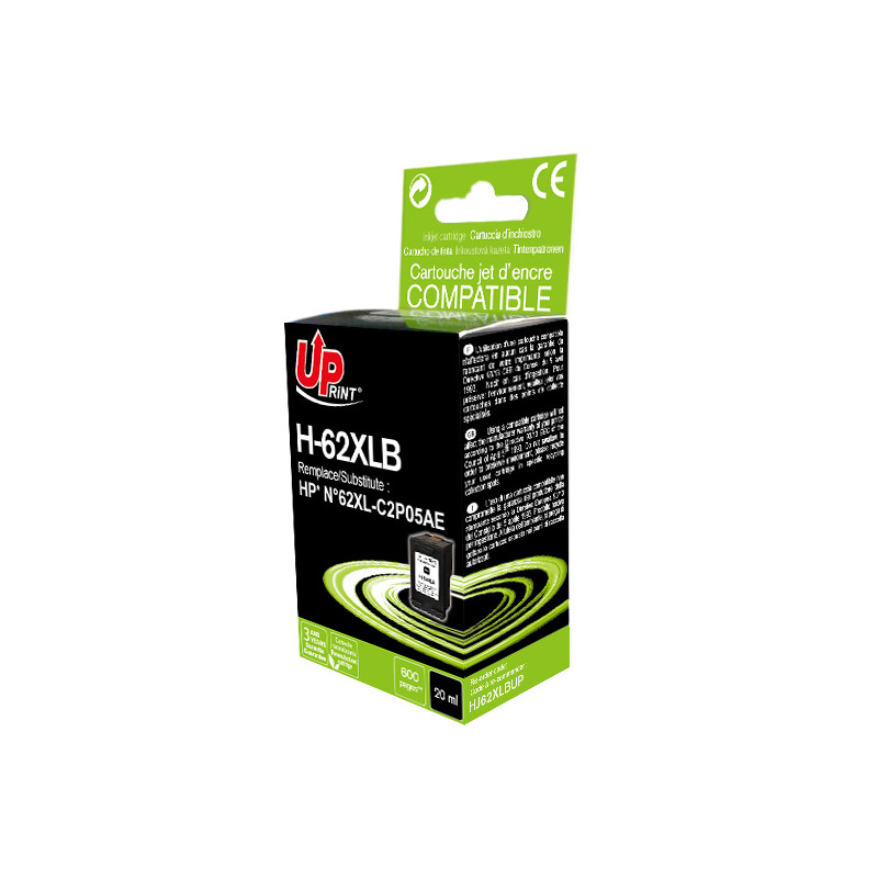 UPRINT CARTOUCHE REMANUFACTUREE HP N°62XL SANS NIVEAU ENCRE-REMPLACE