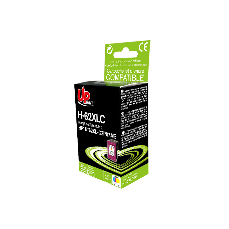 UPRINT CARTOUCHE REMANUFACTUREE HP N°62XL SANS NIVEAU ENCRE-REMPLACE