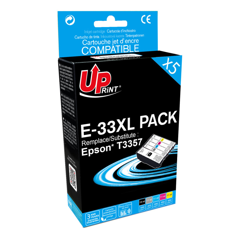 UPRINT PACK 5 CARTOUCHES REMANUFACTUREES EPSON 33XL-REMPLACE C13T33574