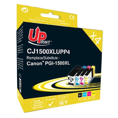 UPRINT PACK 4 CARTOUCHES COMPATIBLE CANON PGI1500 XL-REMPLACE 9182B004