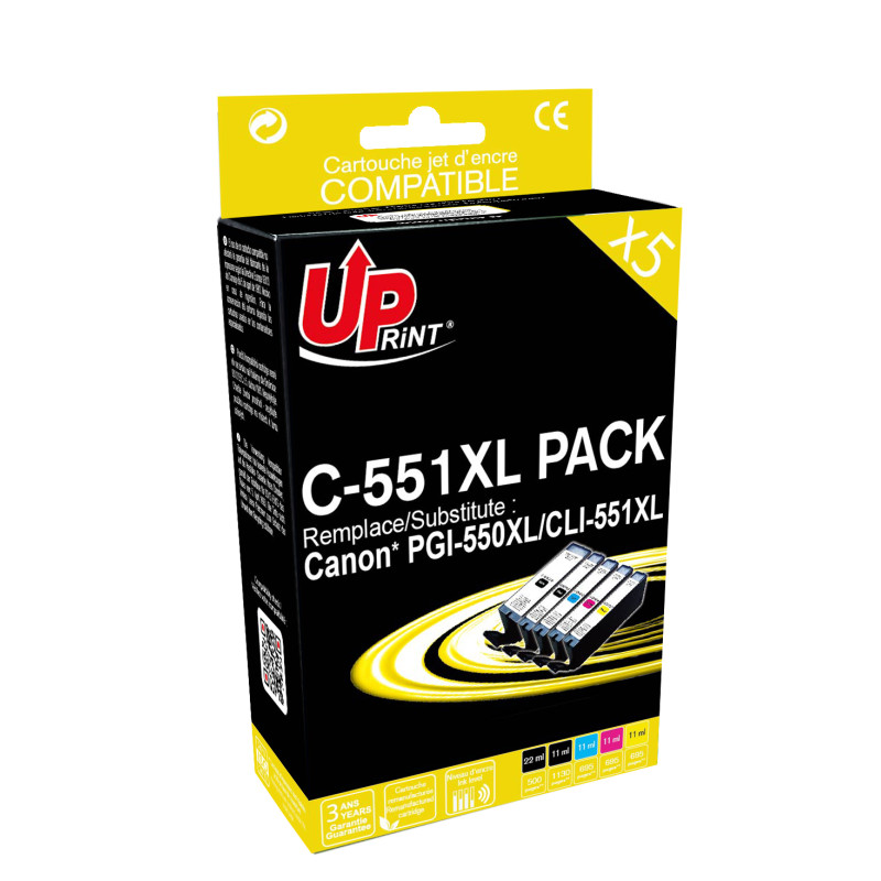 UPRINT PACK 5 CARTOUCHES REMANUFACTUREES CANON PGI550/CLI551XL-REMPLAC