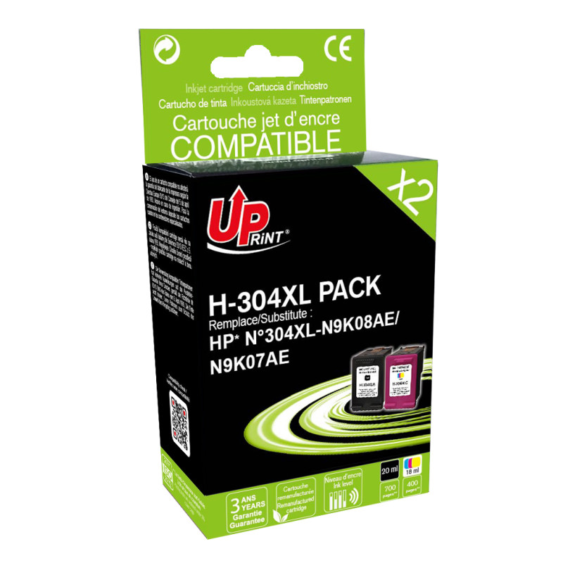 UPRINT PACK 2 CARTOUCHES REMANUFACTUREES HP 304XL-REMPLACE 3JB05AE N/C