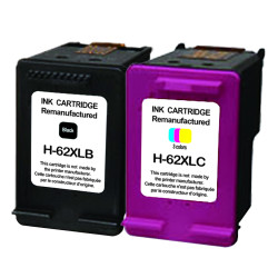 UPRINT PACK 2 CARTOUCHES REMANUFACTUREES HP 62XL SANS NIVEAU ENCRE-REM